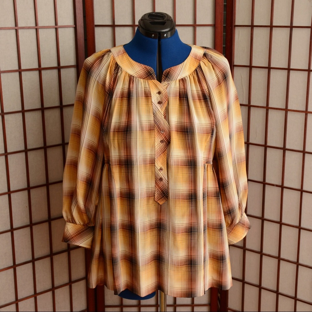 BCBG Max Azria Silk Plaid Top